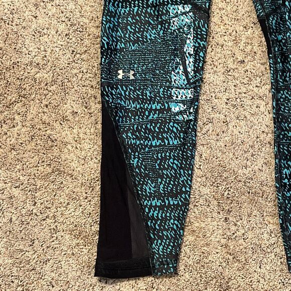 UNDER ARMOUR BBLUE HEATGEAR MESH PRINTED ANKLE CROP LARGE - Picture 4 of 7